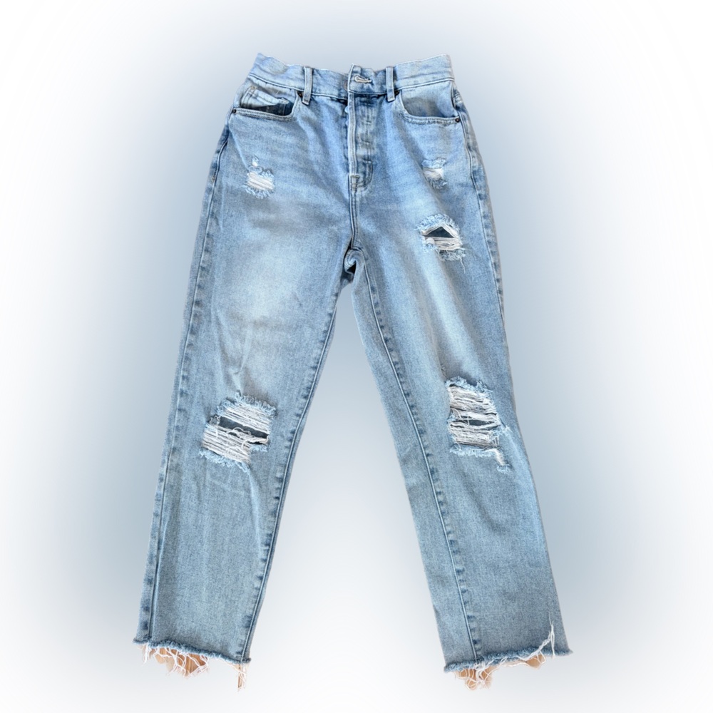 PacSun High Rise Straight Distressed Light Blue Jeans.